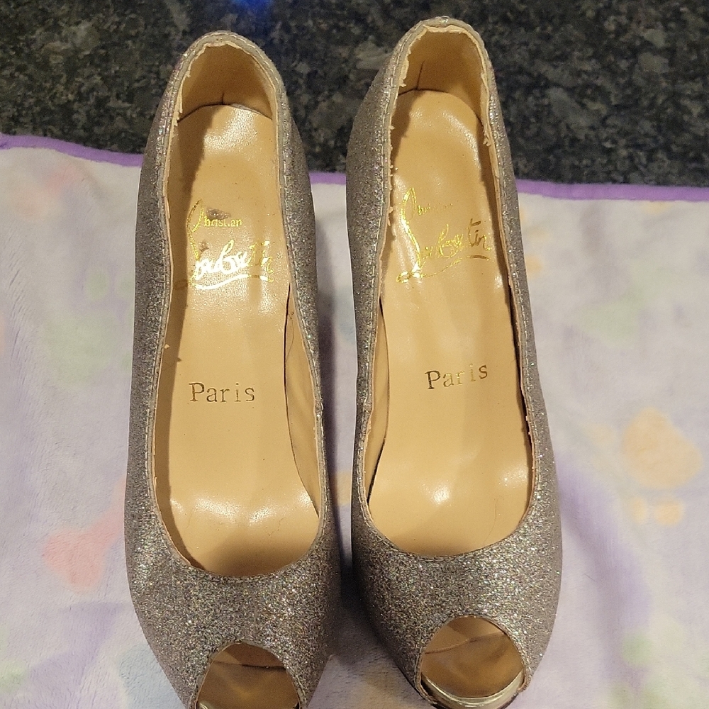 Christian Louboutin Silver Glitter Heels Sz 37